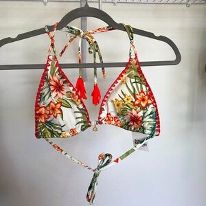 NWT Banana Moon Floral Bikini Top with Red Trim size xl
